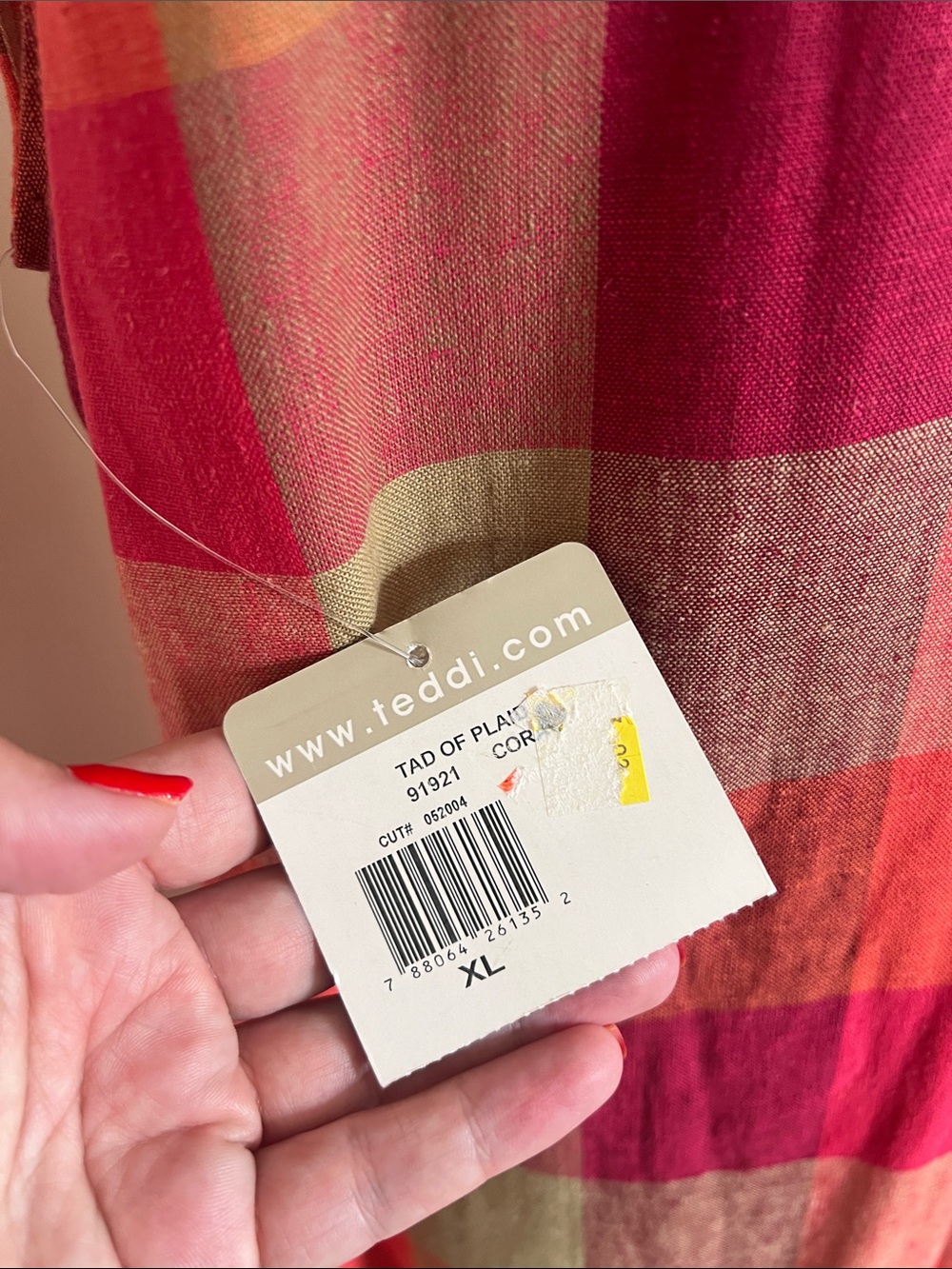 NWT Vintage Teddi Plaid Sleeveless Maxi Shirt Dress Red Tan Button Front XL - Picture 8 of 12